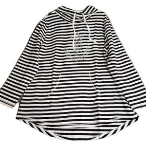 Quacker Factory Nautical Tunic Top Womens‎ XL Black White Sequins Anchor Beach